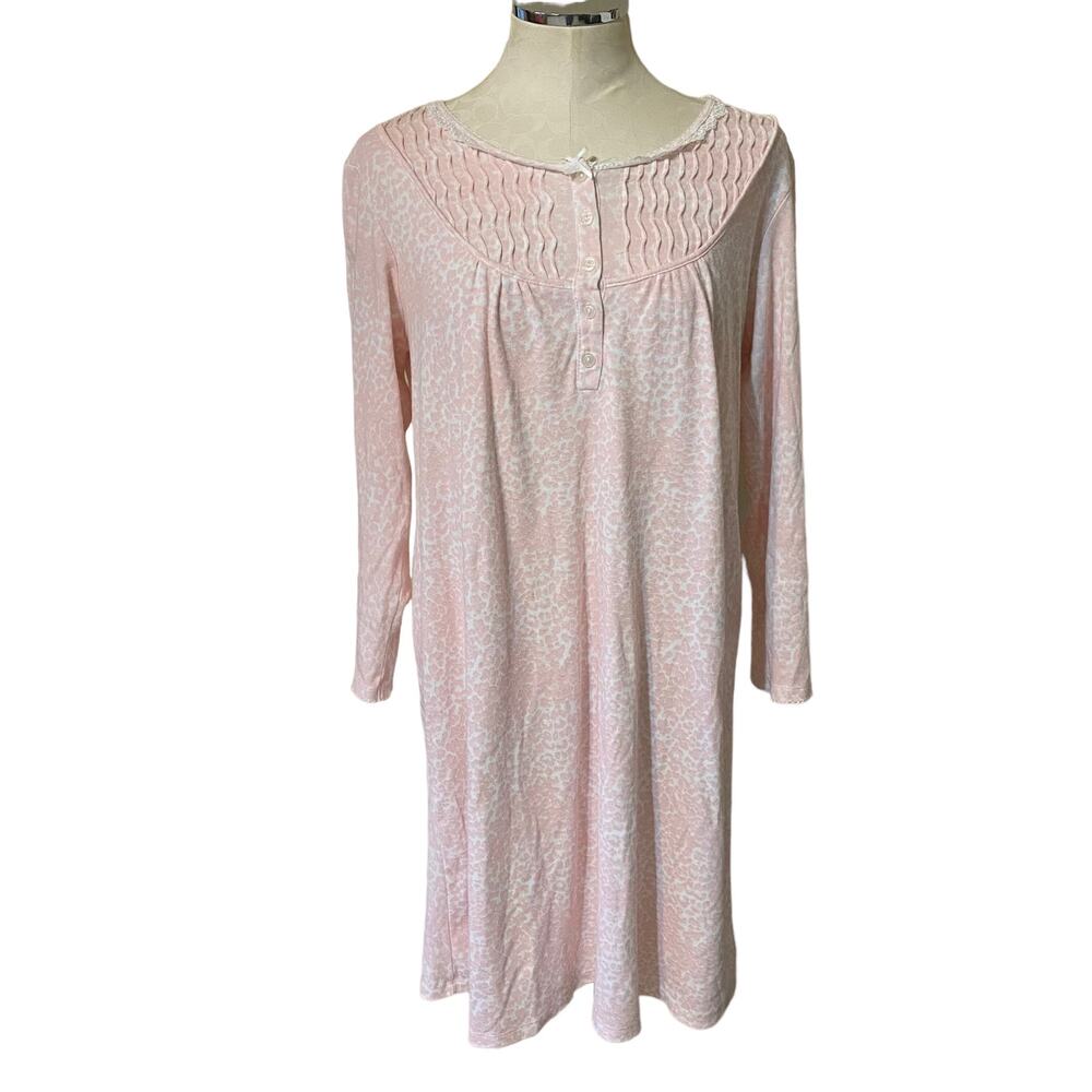 Miss Elaine Floral Print Loungewear Sleep Dress 3/4 sleeve Pink White medium
